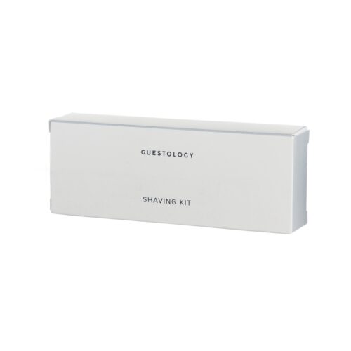 Guestology shaving kit with razor and shaving cream in recyclable box for boutique hospitality.